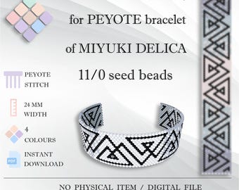 Patrón geométrico de pulsera de peyote, degradado gris, Miyuki Delica 11/0 (descarga digital)
