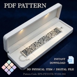 Peyote-patroon geometrische driehoek, zilvergrijs ombre Miyuki Delica-kralenpatroon pdf, gids mozaïek armband dames, DIY sieradenontwerp