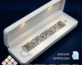 Patrón geométrico de triángulo peyote, patrón de cuentas Miyuki Delica en degradado gris plateado en formato PDF, guía para pulseras de mosaico para mujer, diseño de joyería DIY.