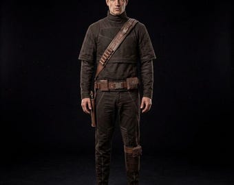 Traje de vuelo de 3 piezas personalizado de Din Djarin, Mandaloriano, estilo Star Wars Inspire Brown, con cinturón de Han Solo y zapatos Mando.
