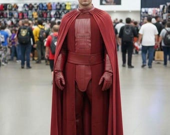 Disfraz de Inquisidor Sith Carmesí de cuero hecho a mano para cosplay: túnica, capa y armadura profesionales de la Guardia Galáctica.