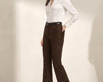 High-Waist Chocolate Suede Wide-Leg Trousers