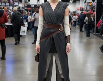Star Wars Rey Cosplay - Scavenger Resistance Hero Costume - Handmade Dark Grey Tunic & Leather Belt Ensemble