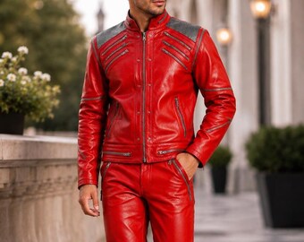 Ensemble veste et pantalon en cuir rouge Beat It Michael Jackson pour homme, costume de star pop des années 80