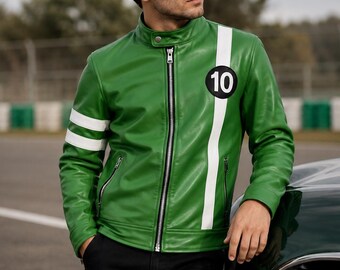 Veste en cuir vert pour homme, style Ben 10, costume de cosplay Ben Tennyson, style super-héros