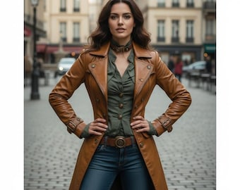 Echter handgefertigter Leder Trenchcoat - Steampunk Damen Lange Jacke.