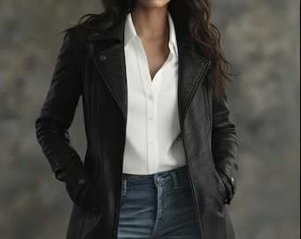 Gabardina de piel de cordero hecha a mano / Abrigo ajustado para mujer