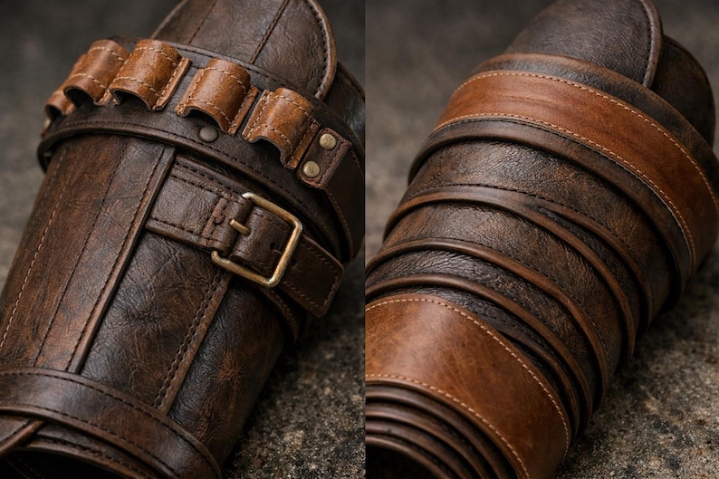Starwars Inspirerad av Mandalorian Handgjord Benskydd i Äkta Läder Paket Män Cosplay Kostym Rekvisita bild 2