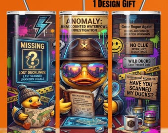 My Ducks Are Missing Tumbler Wrap, Neon Graffiti Duck Sublimation Design, Animal Humor Funny Rubber Duck PNG for 20oz Skinny Tumbler