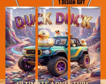 Duck Duck 20oz Tumbler Wrap PNG, Colorful Off Road Rubber Duck Sublimation, Graffiti 4x4 Skinny Wrap, Straight Digital Download PNG