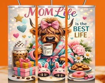 Highland Cow Mom Tumbler Wrap: Coffee Lover PNG (pobieranie cyfrowe)