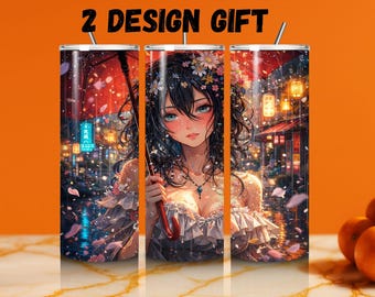Envoltorio para vaso de anime Pink Slayer Girl, diseño de sublimación de 590 ml (descarga instantánea PNG)