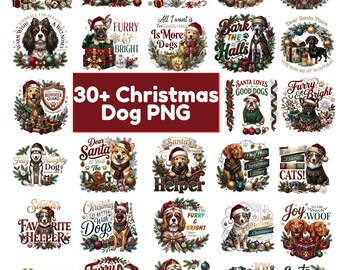 Christmas Dog PNG Bundle, Funny Santa Dog PNG, Christmas Dog Sublimation, Dog Breeds Clipart, Holiday T-Shirt Design, Instant Download