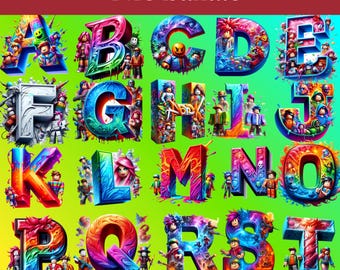 Pacote de alfabeto para jogos em PNG | Letras e números em 3D (Download digital)