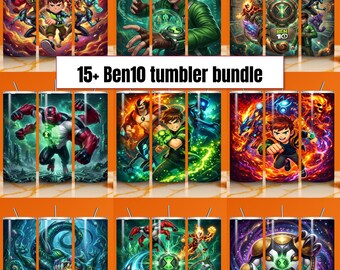 15+ Ben 10 Tumbler Wrap Bundle 20oz Skinny Tumbler, Alien Cartoon Design