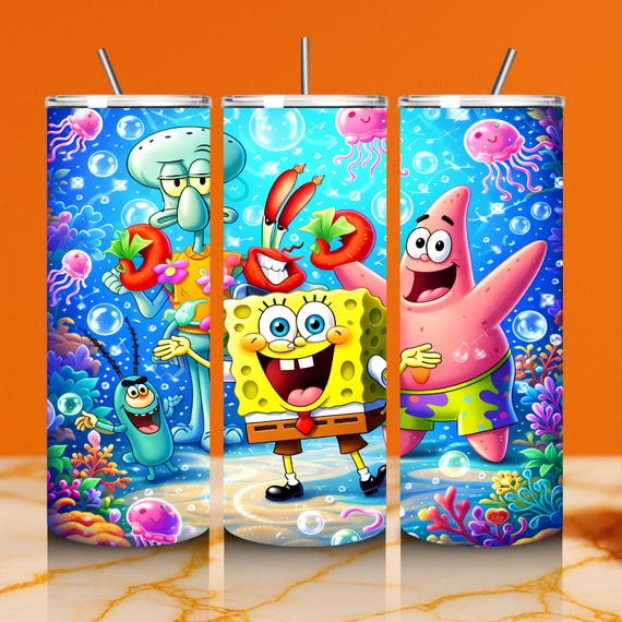 Funny Yellow Cartoon Tumbler Wrap 20oz Skinny | Ocean Theme Smiling Character | Kids Cartoon Cup Wrap PNG | Sublimation Digital Download