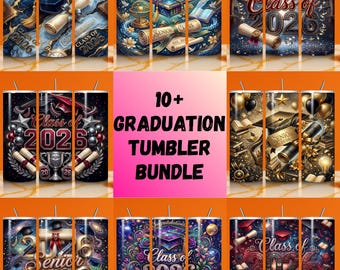 Paquete de más de 10 diseños para vasos de la Clase de 2026 / Diseños para vasos delgados de 20 oz / Imágenes PNG para sublimación de graduación / Paquete Senior 2026 / Descarga instantánea