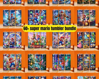 Más de 60 diseños PNG para vasos delgados de Super Mario de 20 oz, diseño de sublimación 3D de Mario Bros Splash, descarga digital para vasos infantiles