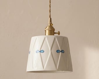 White Ceramic Pendant Light: Japandi Modern Hanging Lamp for Kitchen Island Ceiling