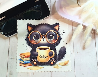 Panno per la pulizia degli occhiali personalizzato con motivo a gatto – panno in microfibra 15 x 15 cm per gli amanti dei gatti