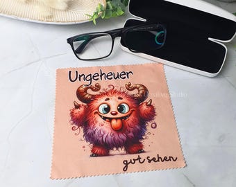Paño de limpieza de gafas Monster personalizado para niños, paño de microfibra con nombre, regalo divertido para gafas infantiles, escuela, inicio de clases.