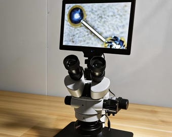LCD Digital Trinocular Stereo Microscope 7X–90X with Boom Stand, 10.1" Screen, Jewelry & PCB Inspection Digital Microscope System