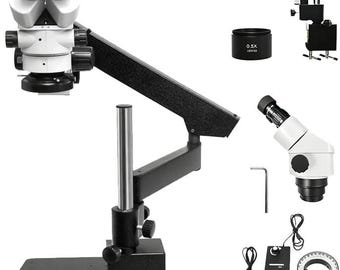 Jewelry Microscope with Boom Stand, 7X-45X Stereo Zoom Microscope, Jeweler Magnifier for Stone Setting, Engraving, Watch Repair & Soldering