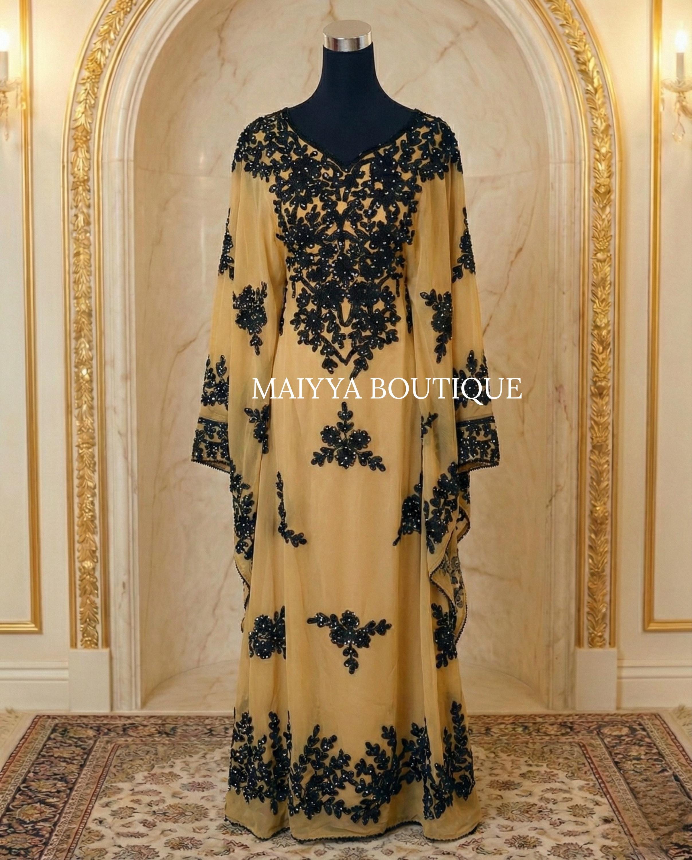 Embroidered Moroccan Kaftan Maxi Dress: Aari Work Abaya