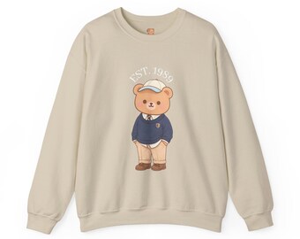 Felpa girocollo con orsetto kawaii / Estetica carina da orso preppy