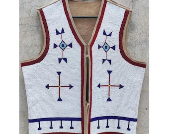Old American Style Handmade Beaded Front Powwow Regalia Vest LZ-PV-015