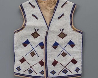 Old American Style Handmade Beaded Front Powwow Regalia Vest LZ-PV-026