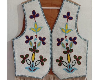Old American Style Handmade Beaded Front Powwow Regalia Vest LZ-PV-004