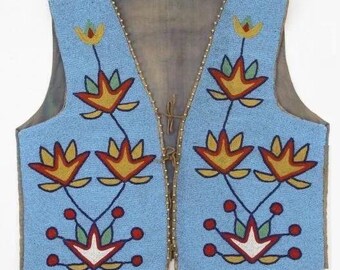 Old American Style Handmade Beaded Front Powwow Regalia Vest LZ-PV-032