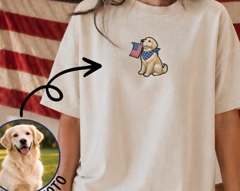 Custom 4th of July Dog Shirt Embroidered Comfort Colors Personalized Patriotic Dog Tshirt Custom Memorial Day Shirt Dog Dad and Mom Gift