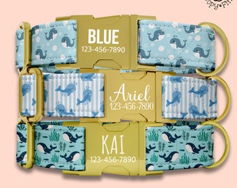 Whale Dog Collars Personalized with Engraved Name Custom Summer Dog Collar Leash Set Personalized Gift For Dog Mom New Puppy Gifts FF-164