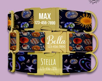 Space Personalized Dog Collar Gift For Dog Space Planets Custom Matching Collar Leash Set Pet Collar Custom Engraved Gift FF-22