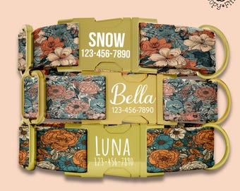 Floral Personalized Dog Collar Gift For Dog Mom Custom Matching Collar Leash Set Girl Dog Collar Custom Engraved Gift For Girl Puppy FF-13