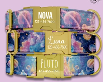 Planets Dog Collar Personalized Gift For Space Lover Dog Custom Matching Collar Leash Set Pet Collar Custom Engraved Gift For Boy Dog FF-46