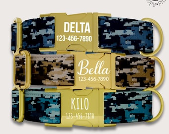 Pixelated Camo Dog Collar Personalized Gift For Dog Dad Boy Dog Camo Custom Collar Leash Set With Name Engraving Custom Dog Owner Gift FF-56
