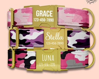 Camo Dog Collar Personalized Gift For Dog Lover Girl Dog Camouflage Custom Collar Leash Set With Name Engraving Custom Dog Owner Gift FF-73