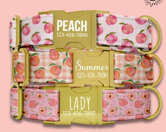 Peaches Fruit Dog Collar Personalized Engraved Gift For Dog Lover Custom Collar Leash Set Summer Fruit Dog Collars Puppy Gift FF-167