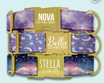 Starry Night Personalized Dog Collar And Leash Set Custom Dog Collar With Engraved Name Personalized Engraved Gift For Dog Owner FF-51