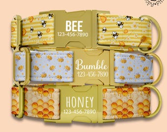 Honey Dog Collar Personalized with Engraved Name Bumble Bee Dog Collar Leash Set Personalized Gifts For Dog Mom Custom Puppy Gifts FF-159