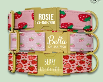 Strawberry Dog Collar Personalized Girl Dog Gift For Dog Mom Custom Matching Collar And Leash Set Cute Dog Collar Custom Engraved Gift FF-12
