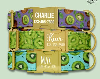 Kiwi Fruit Dog Collar Personalized with Engraved Name Custom Summer Dog Collar Leash Set Personalized Gift For Dog Mom Puppy Gift FF-133