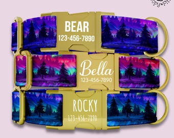 Mountain Dog Collar Personalized Gift For Dog Lover Night Sky Custom Matching Collar Leash Set Forest Collar Custom Engraved Gift FF-34