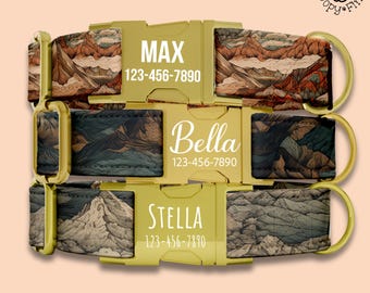 Mountains Personalized Dog Collar Gift For Dog Lover Night Sky Custom Matching Collar Leash Set Forest Dog Collar Custom Engraved Gift FF-30