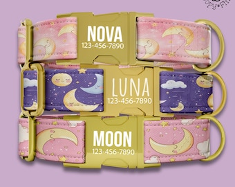 Moon Personalized Dog Collar Gift Moon And Stars Custom Matching Collar Leash Set Dog Collar Engraved With Name Gift For Dog Owner FF-47