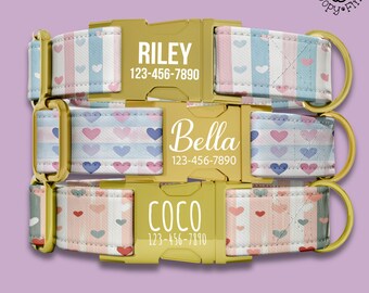 Girl Dog Personalized Collar Gift For Dog Mom Custom Matching Collar And Leash Set Pink Hearts Cute Dog Collar Custom Engraved Gift FF-21