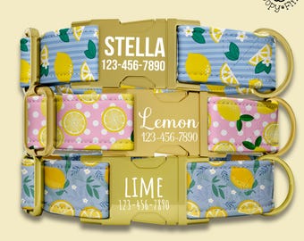 Lemon Fruit Dog Collar Personalized Engraved Gift For Dog Lover Custom Collar Leash Set Summer Fruit Dog Collars Puppy Gift FF-140